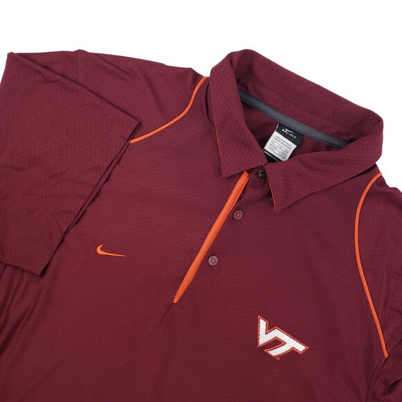 Nike Virginia Tech Polo Shirt Men's XXL Maroon Dri-Fit NCAA Football Polyester - Picture 1 of 15